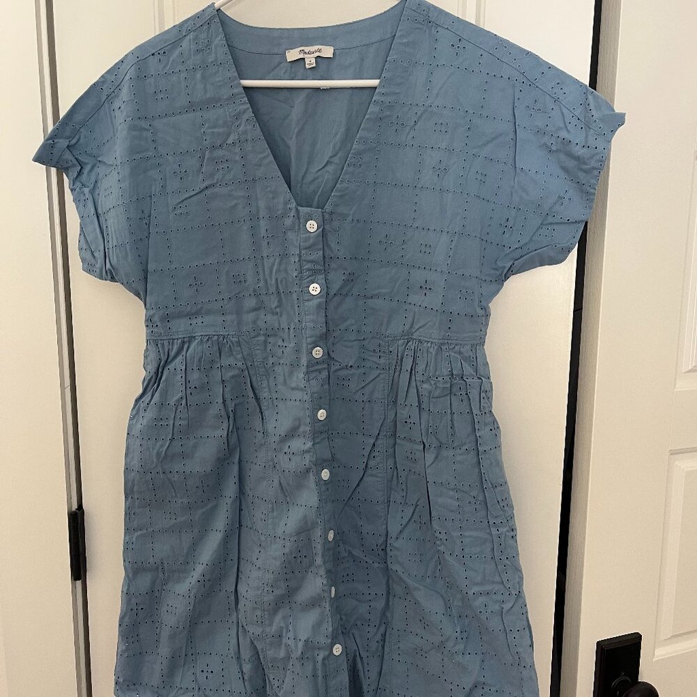 Madewell Chambray Eyelet Mini Dress | Blue | EUC